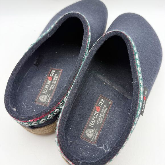 Haflinger Mens GZ Grizzly Clogs EU 45 US 12 Blue Wool Felt Leather Trim EUC